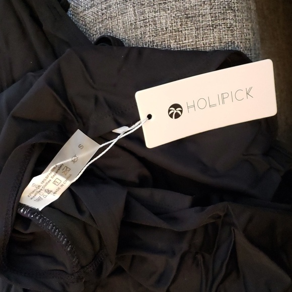 Holipick Keyhole High Neck Swim Black Tankini Top With Leopard Bikini Bottom S - Picture 8 of 10